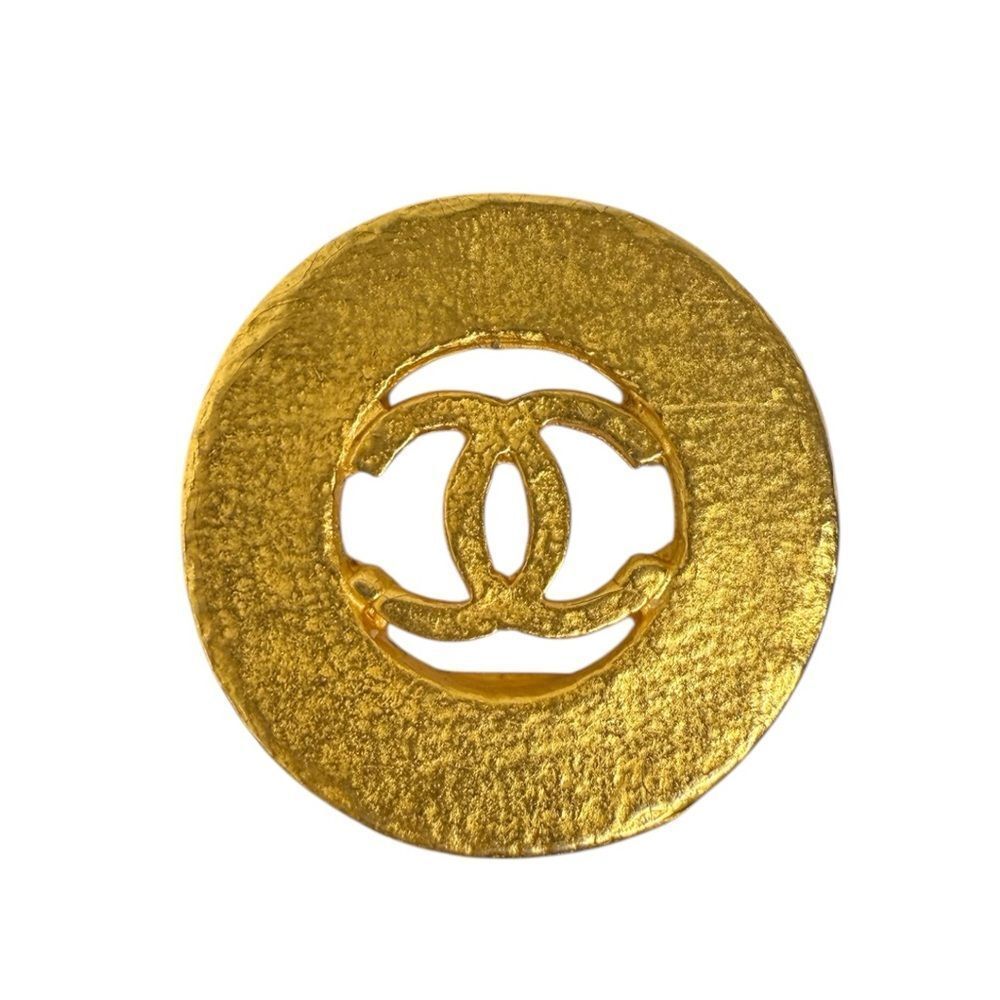 CHANEL Vintage CC Logo Gold Plated Circular Earrings